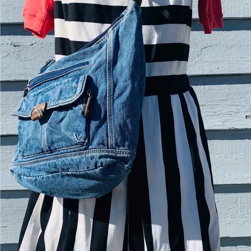 Denim hobo bag trimmed on leather Accents